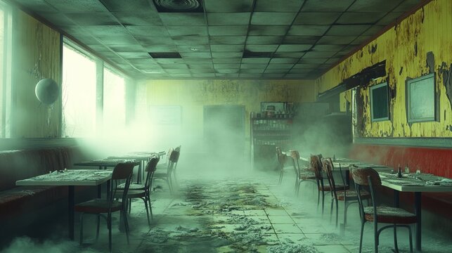 Abandoned Diner in Foggy Atmosphere