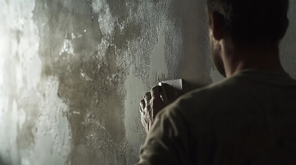 Fototapeta premium Man Applying Plaster to a Wall