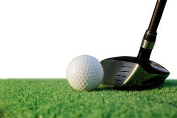 Close-Up of Golf Club and Golf Ball on Green Turf Background