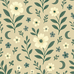 Floral Moon Print Design in Vector