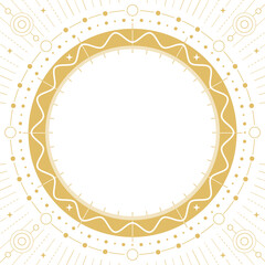 Modern magic witchcraft round astrology frame with galaxy and stars isolated on white background. Line art occult vector illustration