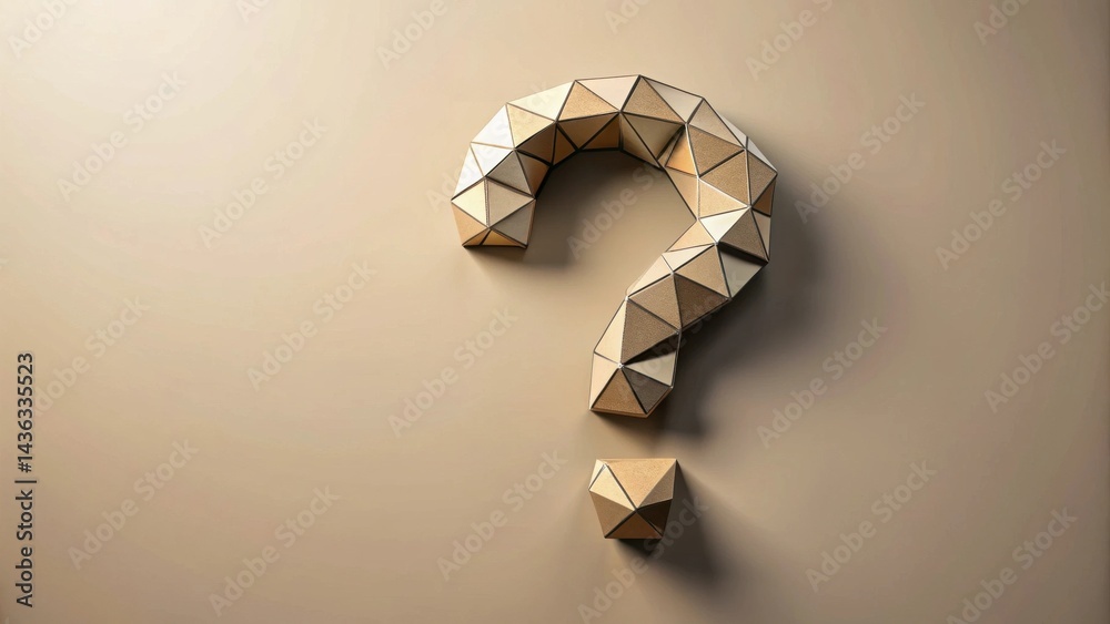 Poster Abstract Gold Geometric Question Mark on Beige Background A Conceptual Image for Inquiry and Uncertainty