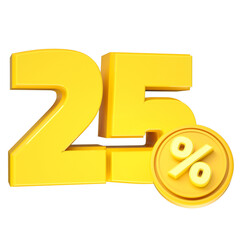 3d-render-25-percentage-font-yellow