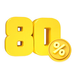 3d-render-80-percentage-font-yellow