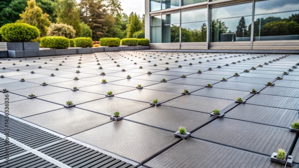 Aufkleber modern architectural courtyard with patterned succulents planted in a grid on sleek paving