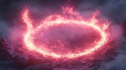 Obraz premium Fiery Ring of Enchantment: A Digital Fantasy Landscape