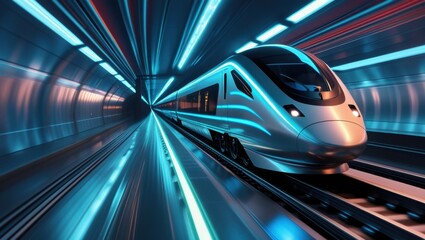 enchanting giraffe train journey through blue-lit tunnel