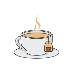 Coffee or tea cup mug evaporation vapour with tea bag flat illustration . Vector illustration cartoon flat icon isolated on white background.