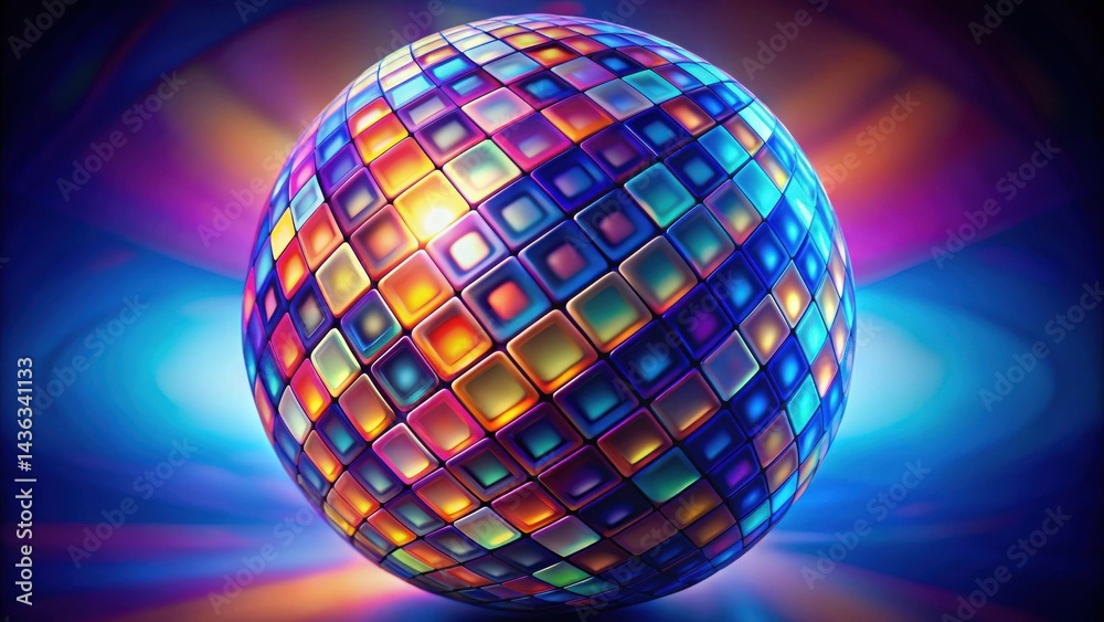 Aufkleber An Abstract Colorful Geometric Egg Shaped Object with a Shiny Mirrored Surface Reflecting Vibrant Hues in a Dark Setting