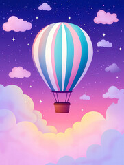 Obraz premium Hot air balloon floating among clouds and stars
