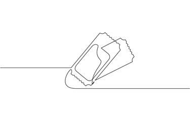 Cinema tickets seamless texture for your background with trendy line art style, Continuous one line drawing cinema ticket. Vintage cinema ticket isolated on a white background.