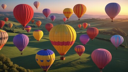 Fototapeta premium majestic hot air balloons soar over vibrant green field