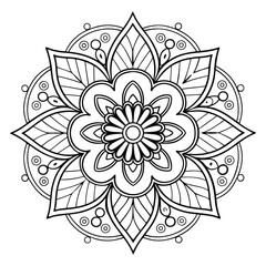 Circular pattern in the form of a mandala. Henna tattoo mandala. Mehndi style. Decorative pattern in oriental style. Coloring book page.