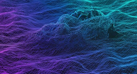 Fototapeta premium Cyberpunk mountain range unfolds in neon grid peaks and valleys glowing