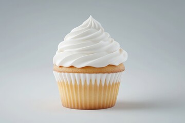 Single vanilla cupcake with whipped cream frosting