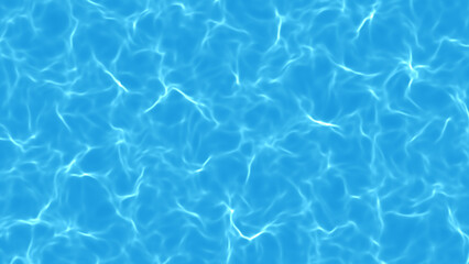 Blue water surface ripples and waves background. Water waves with light reflections, swimming pool, sea, and ocean. Clear water caustic, splashes, and waves top view. Summer holidays.