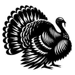 Black and white silhouette of a turkey on a white isolated background. Vector graphics. EPS.