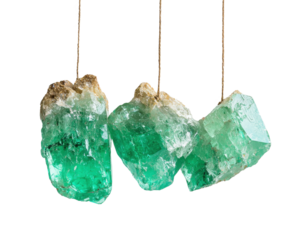 Natural Green Crystals Hanging in Light with Textured Surface and Unique Formations