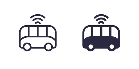 autonomous shuttle bus icons, city transport pictogram in two styles © nexusby