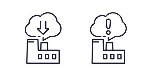 reducing emissions of factory line icons on white