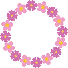 Vector frame, floral circle. Floral simple round frame made of hand drawn flowers. Isolated vector illustration for logo, wedding invitation, postcard design.