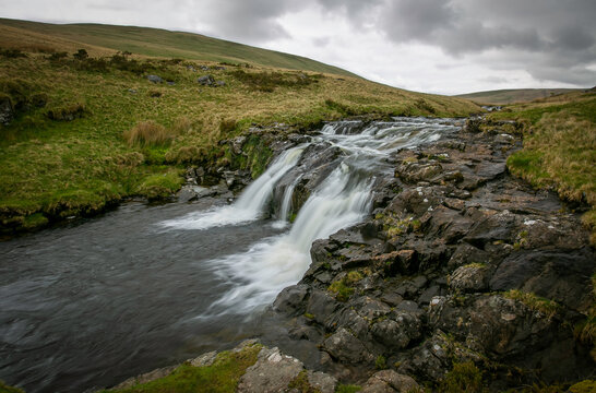 A small waterfall on the River Tawe quite close to its source alongside the old Trecastle road in the Brecon Beacons, South Wales.
