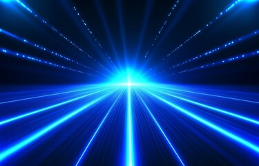 Obraz premium Abstract blue lines merging into a luminous beam are set against a dark background