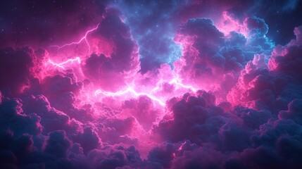 Fototapeta premium Pink and Blue Lightning Storm: A Celestial Tapestry of Energy and Color