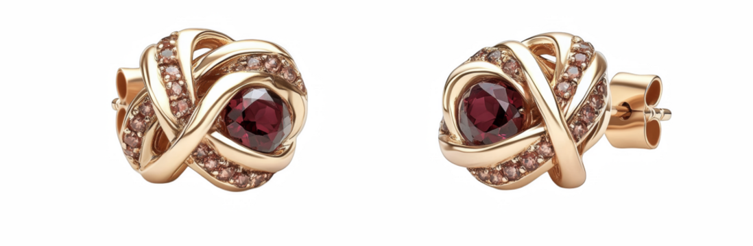 Elegant Gold Knot Earrings with Red Gemstones