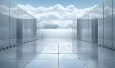 Fototapeta premium Modern glass hallway minimalist interior