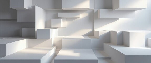 serene white room with minimalistic storage boxes illustration