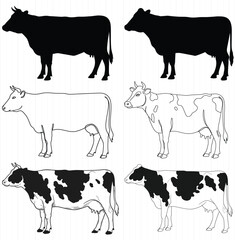 Hand Drawn and Silhouette Cow Illustrations Collection