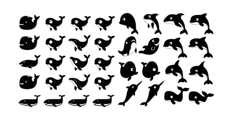 48 Unique Whale and Dolphin Silhouettes: Versatile Marine-Themed Vector Set for Ocean-Inspired Designs