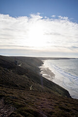The North Atlantic Ocean as seen from the South West Coast Path in Cornwall UK - overlooking Chapel Porth Beach.