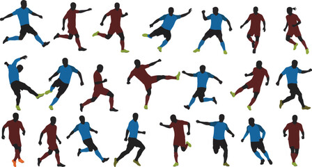 Set of Soccer Player Silhouettes in Action Poses - Vector Illustration on White Background