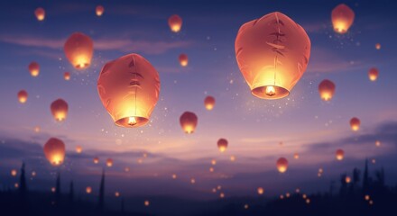 Lanterns adrift at twilight luminous wishes ascend to the night