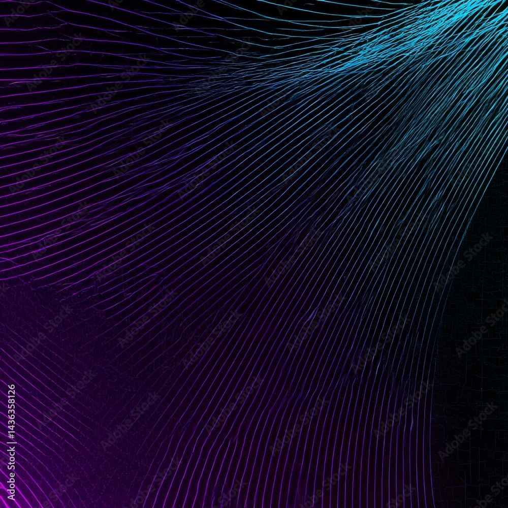 Poster abstract gradient wave lines on black background - futuristic, neon glow, digital art, data visualiz