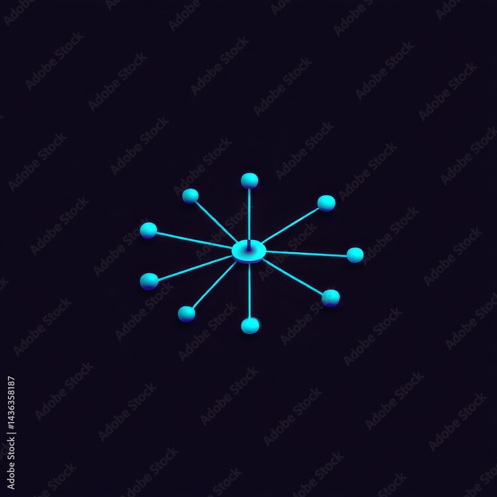Poster abstract neon network: a modern design featuring a glowing blue molecule structure on a dark backgro