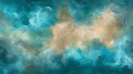 Obraz premium Abstract art depicting a serene blend of teal and beige, featuring flowing, wave-like patterns.