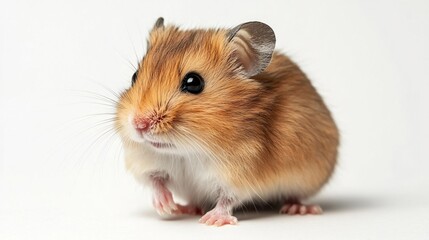 Adorable Small Hamster Sitting Isolated on White Background