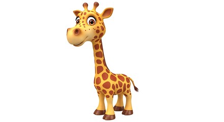 Obraz premium Cartoon Giraffe Standing with Spots on White Background