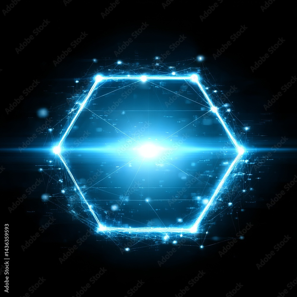 Leinwandbilder glowing hexagon: a futuristic, interconnected web of data and light, centered on a bright, geometric