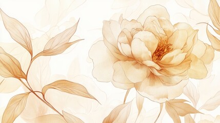 Vintage-inspired beige peony seamless pattern with delicate petals and leaves	