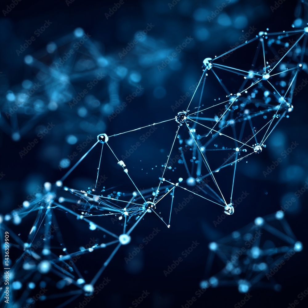Leinwandbilder Intricate Network of Blue Nodes and Lines: A Modern Abstract Illustration of Data Connections and Interconnectivity
