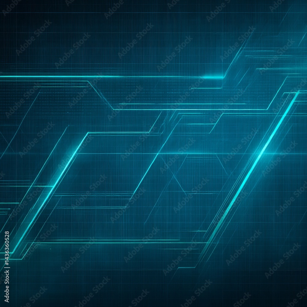 Fototapete teal tech: a digital gridscape with illuminated lines, creating an abstract, futuristic, and high-te