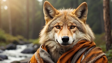 Obraz premium Golden Jackal in Natural Light Standing on Grassland