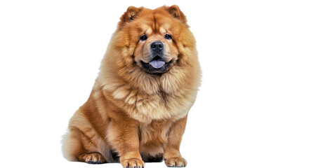 Majestic Chow Chow Dog Sitting Thick Fluffy Coat Dignified Expression Isolated White Background Lion Pet