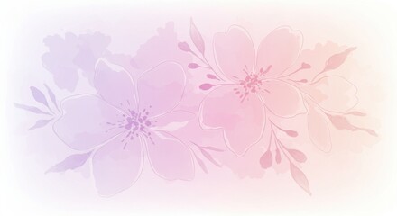 Soft floral duo Watercolor blossoms in lavender  peach hues artfully blended dreamy