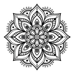 Circular pattern in the form of a mandala. Henna tattoo mandala. Mehndi style. Decorative pattern in oriental style. Coloring book page.