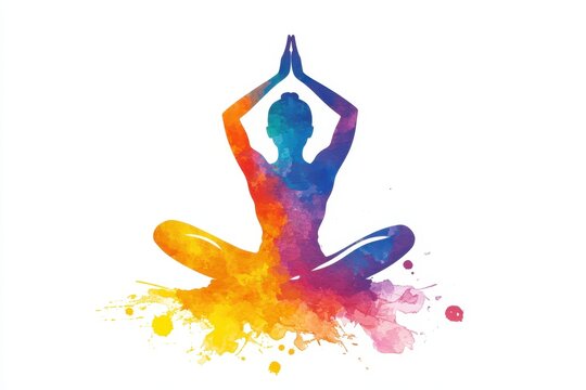 Woman meditating on green background